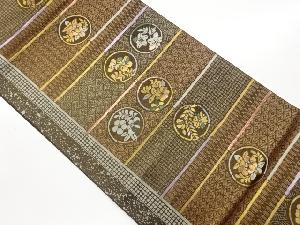 変わり横段に丸・花葉模様織出し名古屋帯